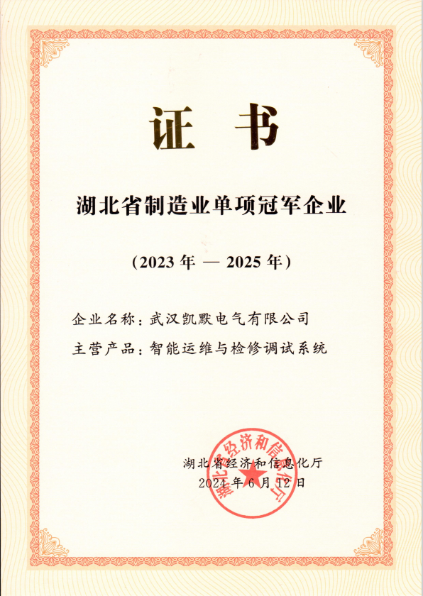 湖北省制造業(yè)單項(xiàng)冠軍證書